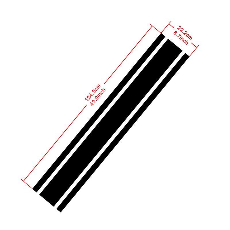 TOMALL 49"x 8.7" Car Hood Stripe Sticker Auto Racing Body Side Stripe Decal Skirt Roof Hood Bumper Decal Vinyl Modified Sticker Decoration for Car (Black) - Image 2